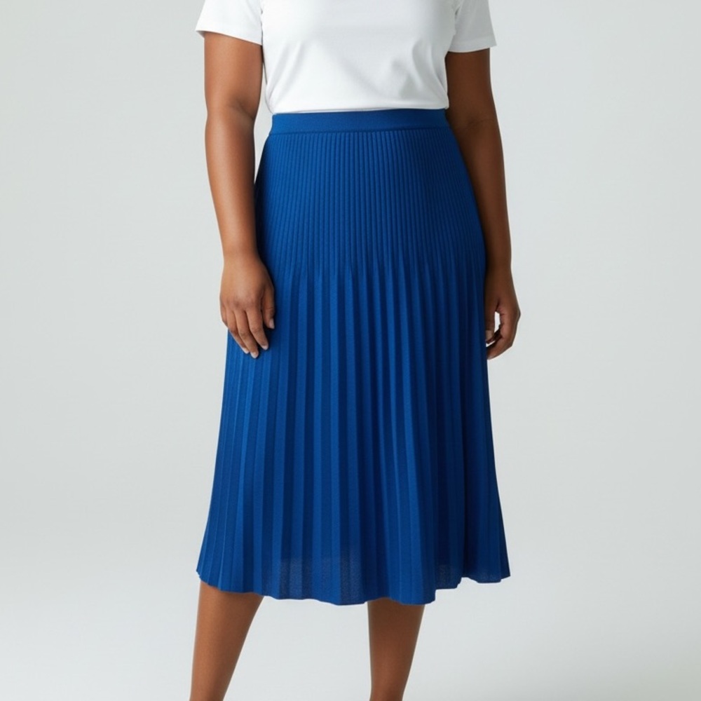 Talbots Petites Size 3X Blue NWT Merino Wool Fit & Flare Ribbed Pleated Skirt